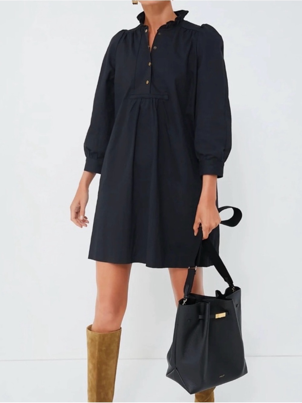Pomander Place Tuckernuck black Claiborne dress puff 3/4 sleeve shift L